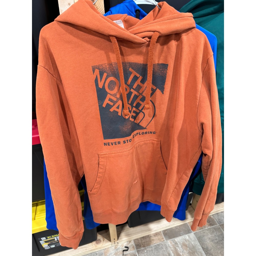 The North Face Mens Burnt Orange Graphic Logo Pullover Hoodie Size Large L